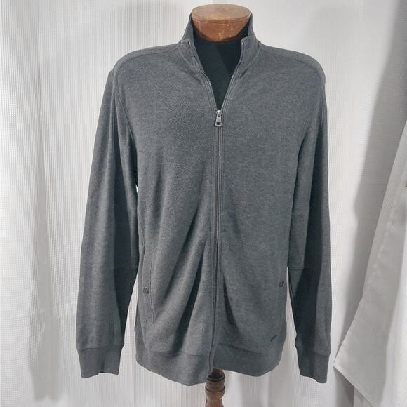 CALVIN KLEIN! FULL ZIPPER CHARCOAL GRAY KNIT COTTON LIGHTWEIGHT SWEATER! SZ M - Picture 2 of 10